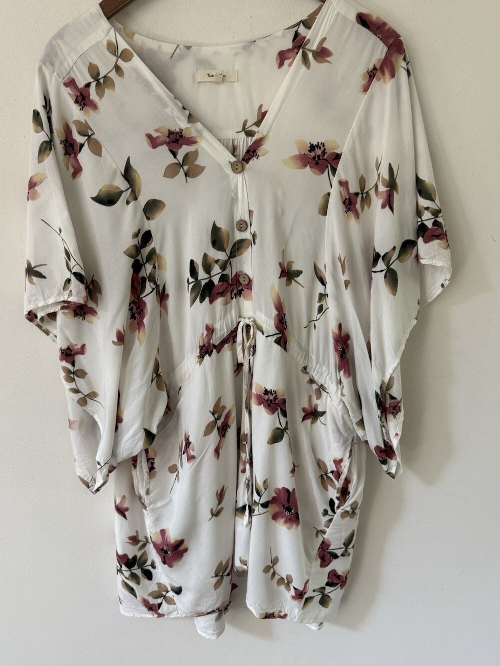 Twenty Ten Floral Kimono Tunic Dress Size Large Drawstring Lined Boho Festival
